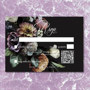 Elegant Moody Twilight Muted Floral QR Code RSVP Card