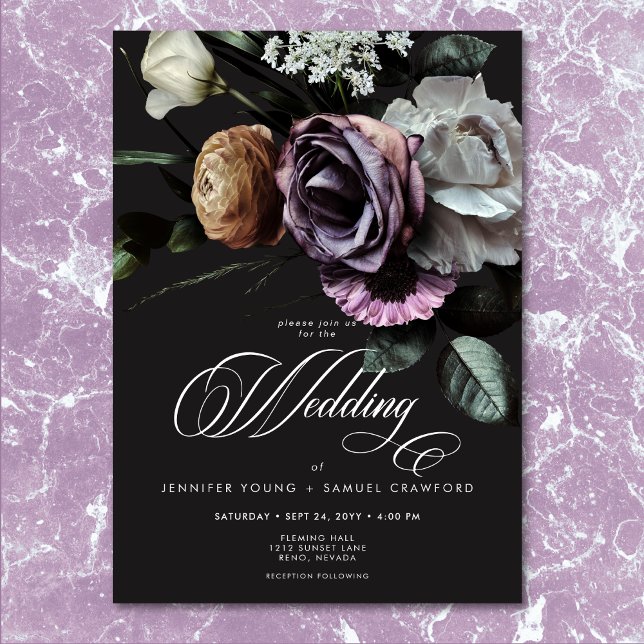 Elegant Moody Twilight Muted Floral Wedding Invitation (Elegant Moody Twilight Muted Floral Wedding)