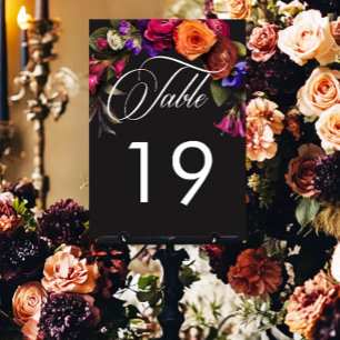 Elegant Moody Vibrant Harvest Floral Details Table Number