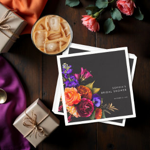 Elegant Moody Vibrant Harvest Floral Shower Napkin