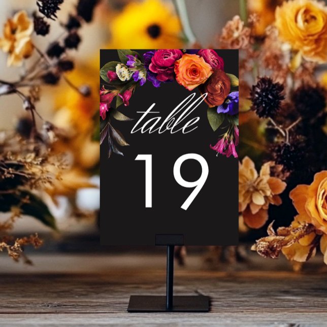 Elegant Moody Vibrant Harvest Floral Table Number (Elegant Moody Vibrant Harvest Floral Details Table Number)