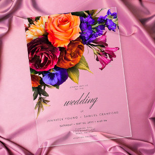 Elegant Moody Vibrant Harvest Floral Wedding Acrylic Invitations