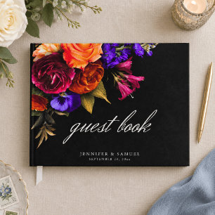 Elegant Moody Vibrant Harvest Floral Wedding Guest Book