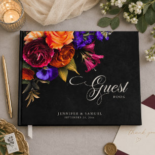 Elegant Moody Vibrant Harvest Floral Wedding Guest Book