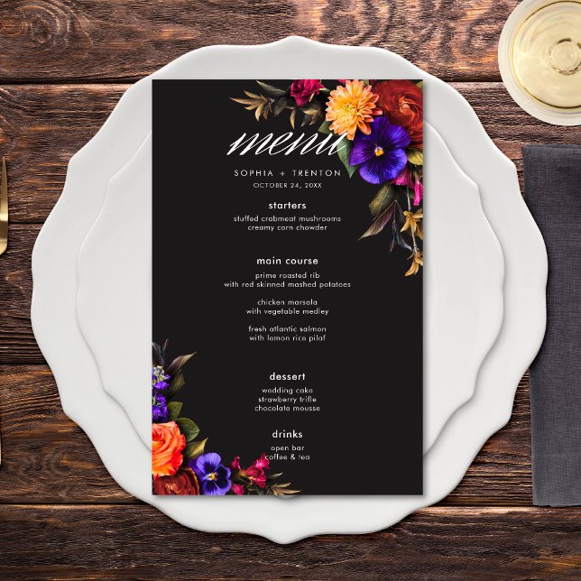 Elegant Moody Vibrant Harvest Floral Wedding Menu (Elegant Moody Vibrant Harvest Floral Wedding Menu)