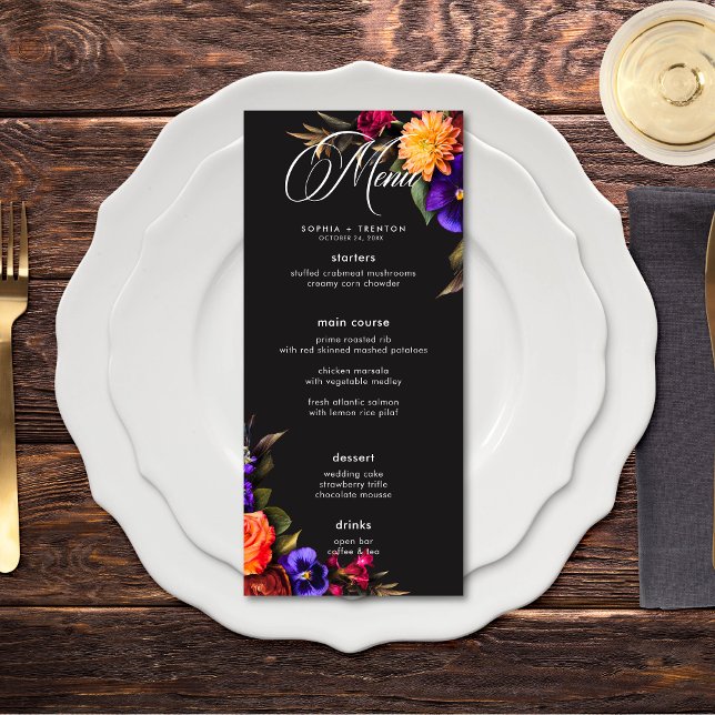 Elegant Moody Vibrant Harvest Floral Wedding Menu (Creator Uploaded)