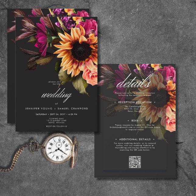 Elegant Moody Vibrant Sunset Floral All In One Invitation (Elegant Moody Vibrant Sunset Floral All In One Invitation)