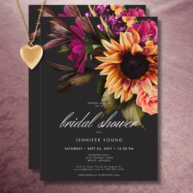Elegant Moody Vibrant Sunset Floral Bridal Shower Invitation (Elegant Moody Vibrant Sunset Floral Bridal Shower Invitation)