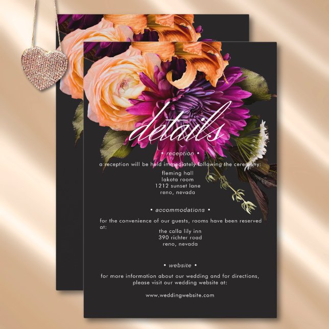 Elegant Moody Vibrant Sunset Floral Details Enclosure Card (Elegant Moody Vibrant Sunset Floral Details Enclosure Card)