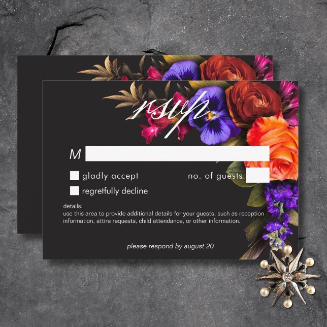 Elegant Moody Vibrant Sunset Floral No Dinner RSVP Card (Elegant Moody Vibrant Sunset Floral No Dinner RSVP Card)