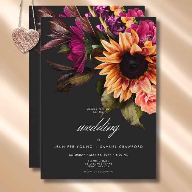 Elegant Moody Vibrant Sunset Floral Wedding Invitation (Elegant Moody Vibrant Sunset Floral Invitation)