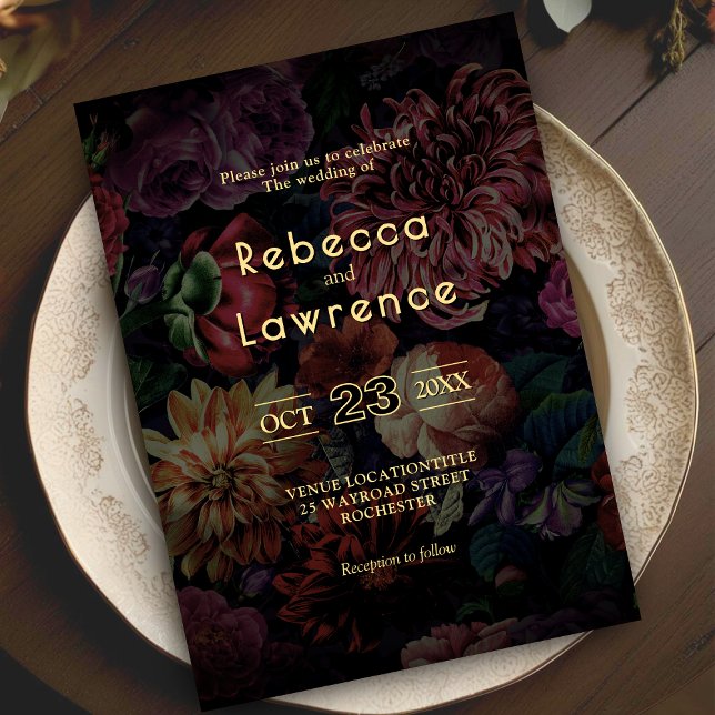 Elegant moody vintage flowers wedding invitation (Creator Uploaded)