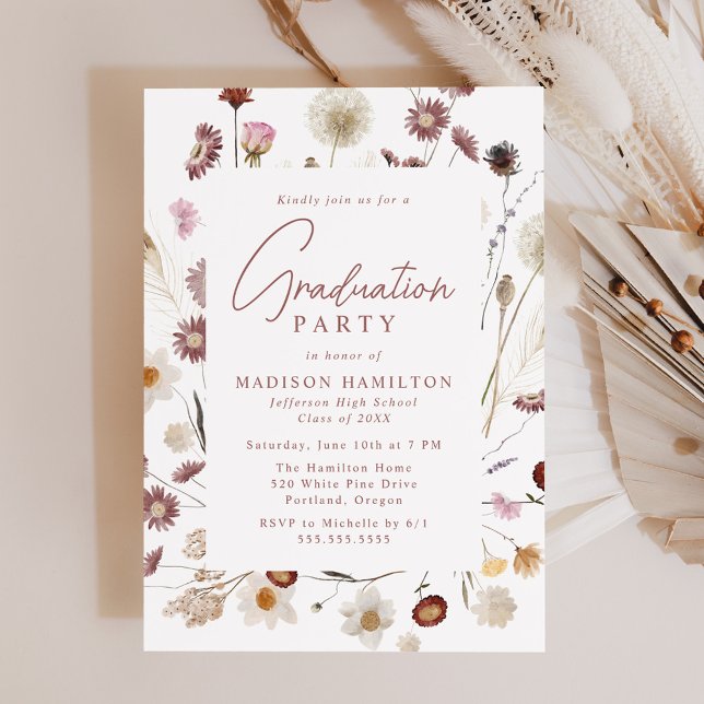 Elegant Moody Wildflowers Graduation Party Invitation (Creator Uploaded)