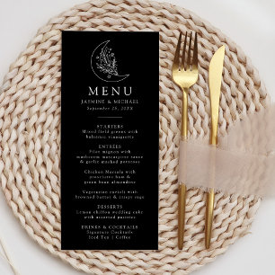 Elegant Moon and Stars Black and White Wedding Menu