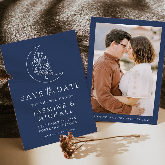 Elegant Moon and Stars Navy Photo Save The Date (Creator Uploaded)