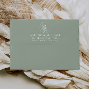 Elegant Moon and Stars Sage Green Wedding Envelope