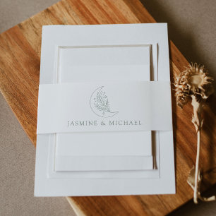 Elegant Moon and Stars Sage Green Wedding Invitation Belly Band
