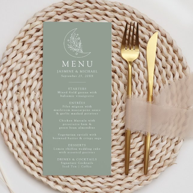 Elegant Moon and Stars Sage Green Wedding Menu (Creator Uploaded)