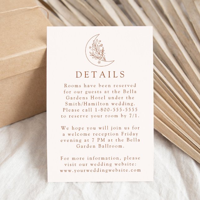 Elegant Moon and Stars Terracotta Wedding Details Enclosure Card (Creator Uploaded)