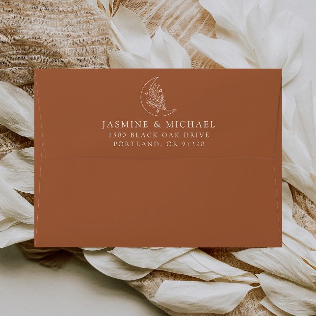 Elegant Moon and Stars Terracotta Wedding Envelope (Creator Uploaded)
