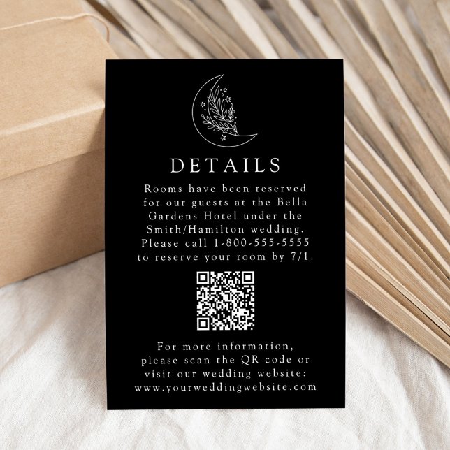 Elegant Moon Black Wedding Details QR Code Enclosure Card (Creator Uploaded)