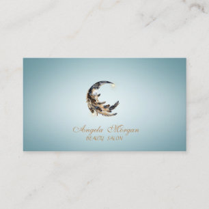 Elegant Moon Feather Blue Business Card