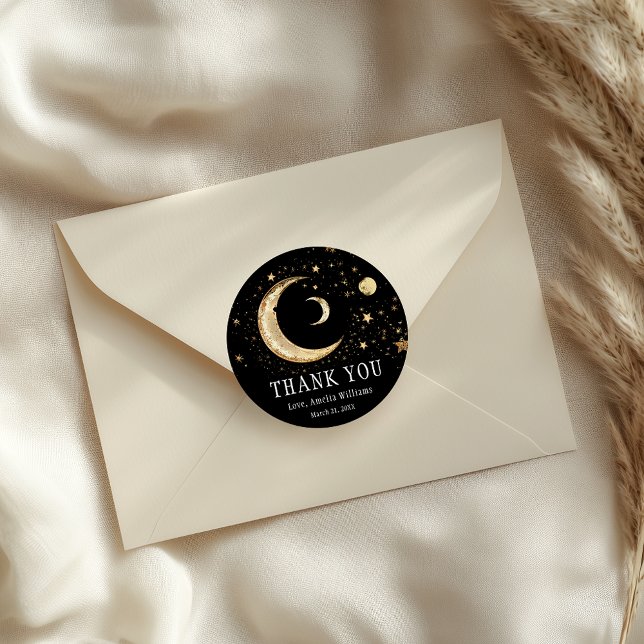 Elegant Moon Gold Black Celestial Gold Thank You Classic Round Sticker (Creator Uploaded)