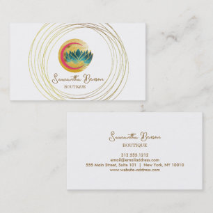 Elegant Moon Gold Circles Lotus Business Card
