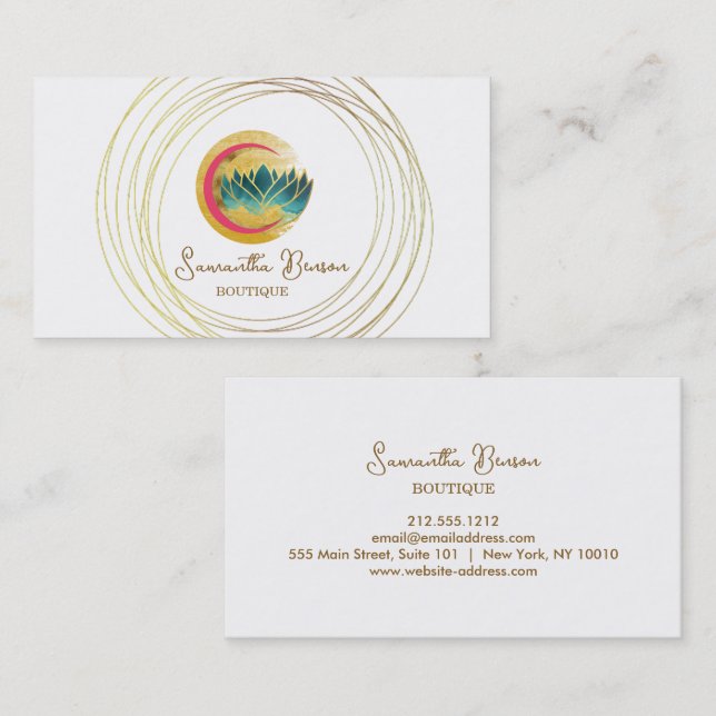 Elegant Moon Gold Circles Lotus  Business Card (Front/Back)