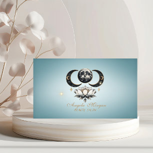 Elegant Moon Lotus Blue Business Card