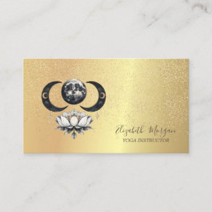 Elegant Moon Lotus Gold Confetti Yoga  Business Card