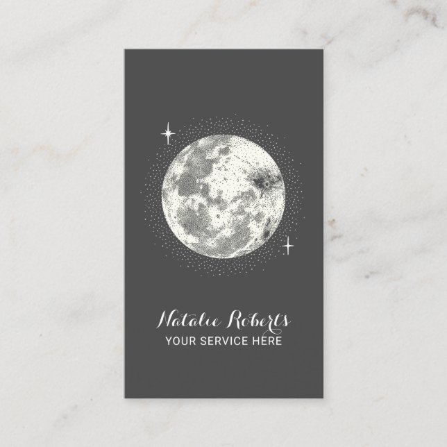 Elegant Moon & Stars Dark Grey Spa & Salon Business Card (Front)