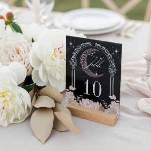 Elegant Moon Stars Floral Quinceañera Table Number Acrylic Sign