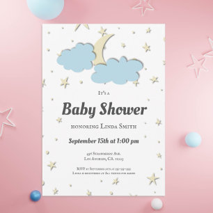 Elegant Moon & Stars Gender Neutral Baby Shower In Invitation