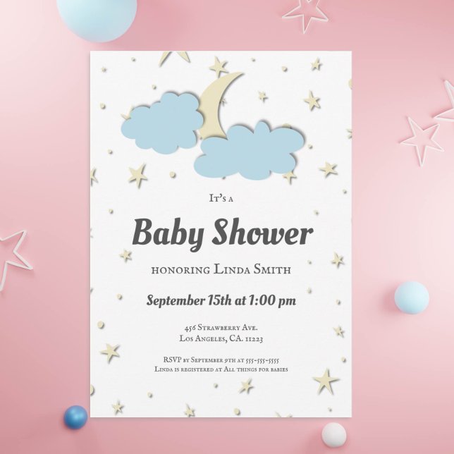 Elegant Moon & Stars Gender Neutral Baby Shower In Invitation (Creator Uploaded)