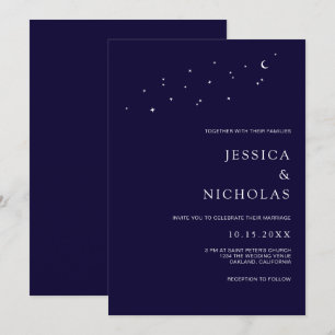 Elegant Moon & Stars Midnight Blue Wedding  Invitation