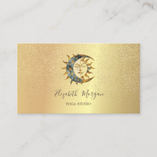 Elegant Moon Sun Gold Confetti Yoga Studio Business Card