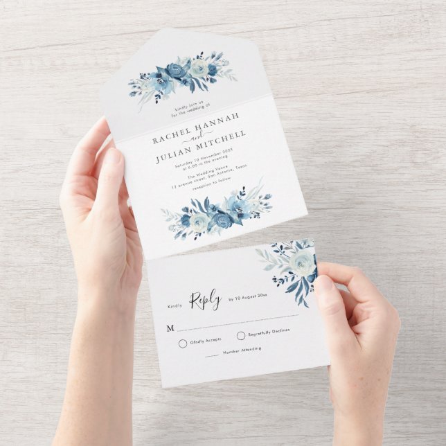 elegant moonlight blue wedding all in one invitation (Tearaway)