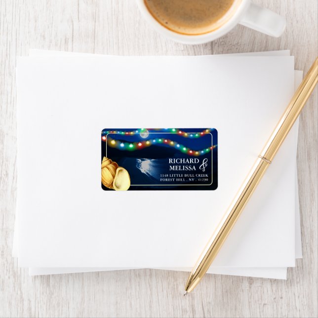 Elegant Moonlit Beach Wedding Label (Insitu)