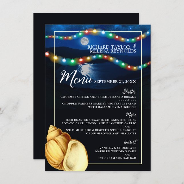 Elegant Moonlit Beach Wedding Menu (Front/Back)