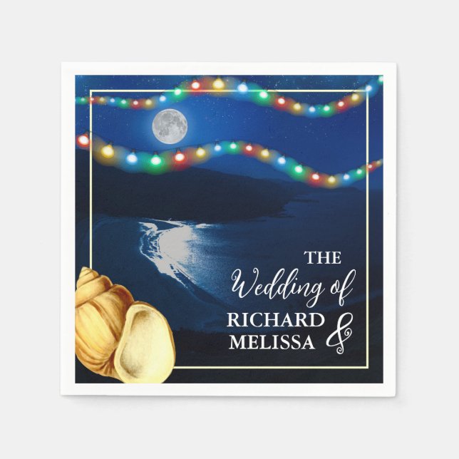 Elegant Moonlit Beach Wedding Napkin (Front)