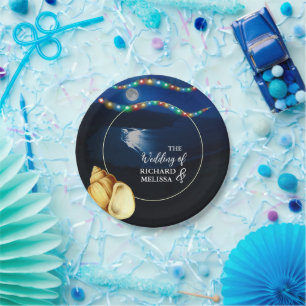 Elegant Moonlit Beach Wedding Paper Plate