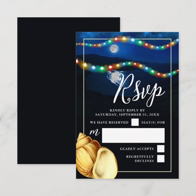Elegant Moonlit Beach Wedding RSVP Card (Front/Back)