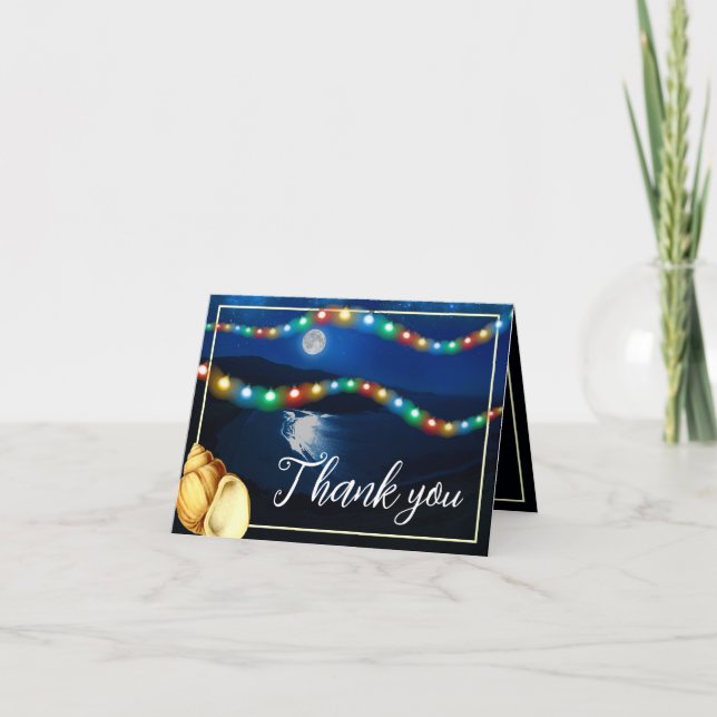 Elegant Moonlit Beach Wedding Thank You Card (Front)