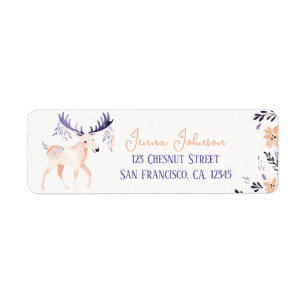 Elegant Moose Boho Peach Lavender Floral Design -  Return Address Label