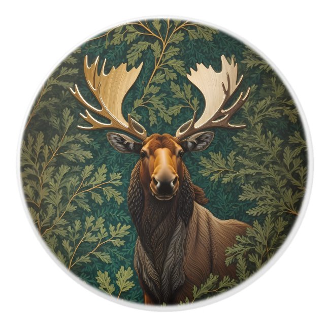 Elegant Moose William Morris Inspired Ceramic Knob (Front)