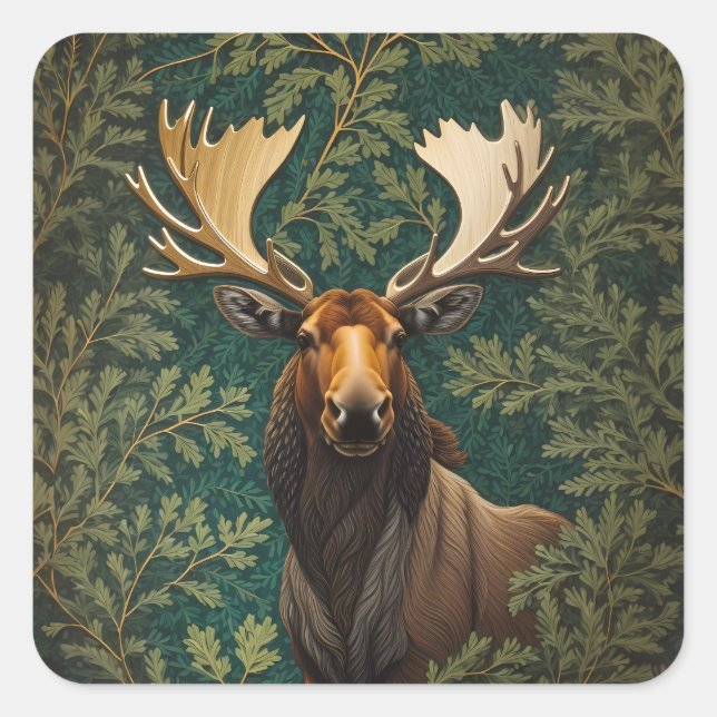 Elegant Moose William Morris Inspired Square Sticker (Front)