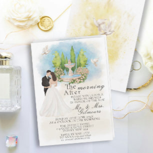 Elegant Morning After Fountain Bride&Groom doves Invitation