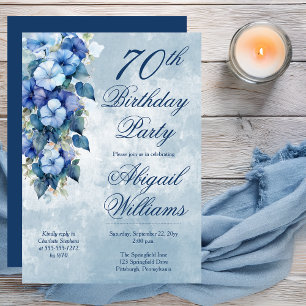 Elegant Morning Glories Blue Floral 70th Birthday  Invitation