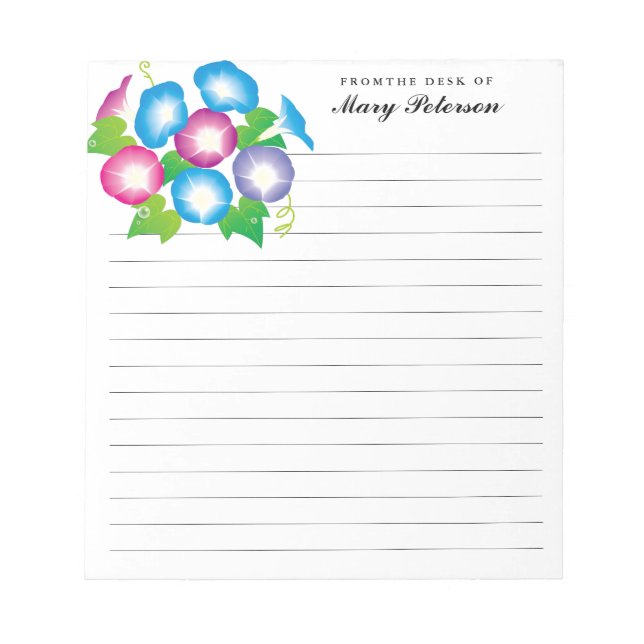 Elegant Morning Glory Flowers Personalized Notepad (Front)